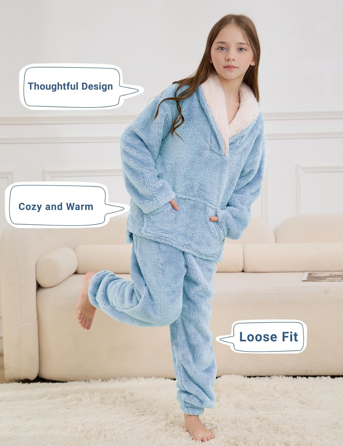 PEHMEA Girls Fuzzy Fleece Pants Sets 2 Piece Outfits Casual Pullover Sweatshirt Winter Warm Sweatsuit for Kids 5-14Y - Image 3