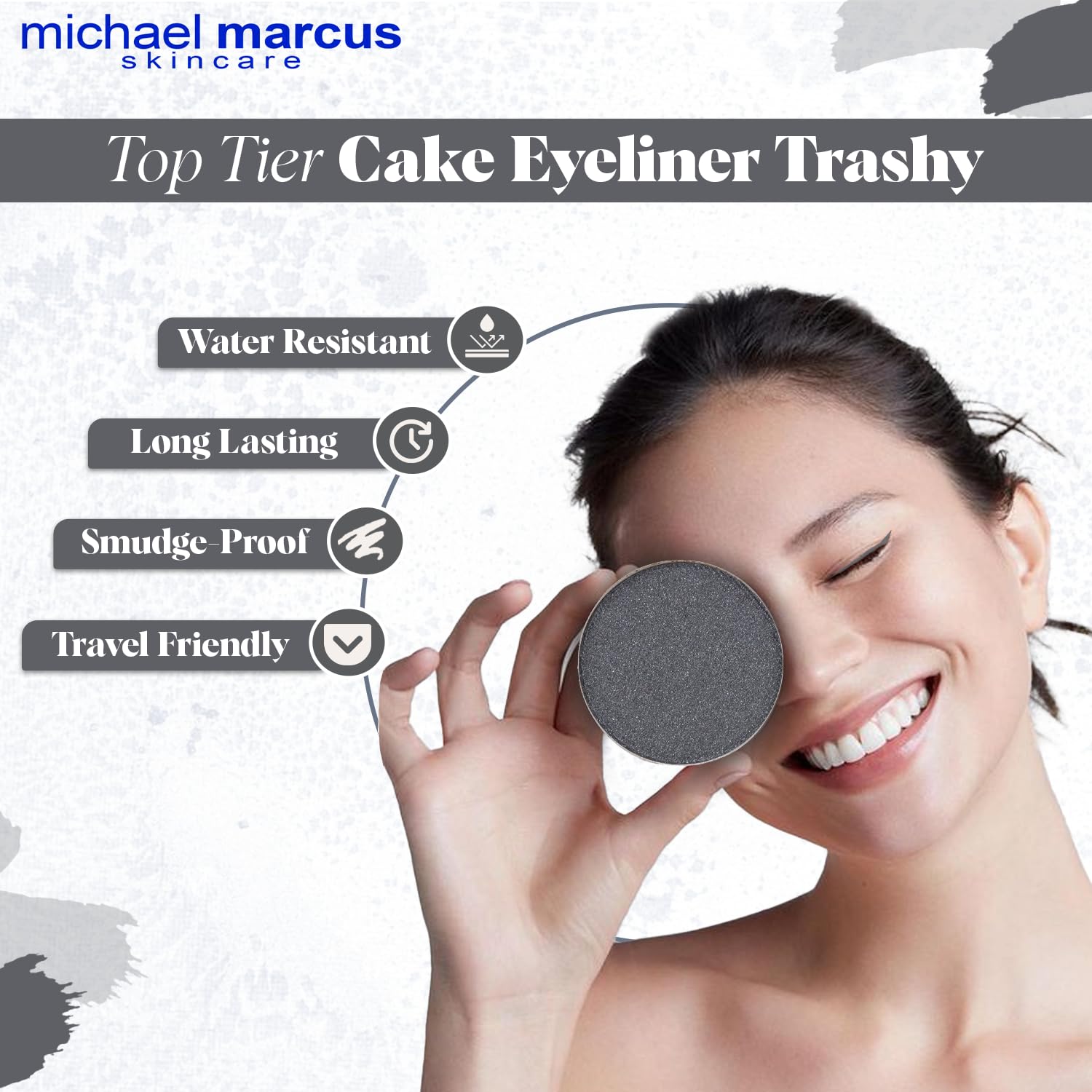 michael marcus Eyeliner- und Eyeliner-Pinsel für Make-up-Kuchen, Fantasia, trocken gepresst, wasseraktiviert, langlebig und fleckenresistent, ohne Cru