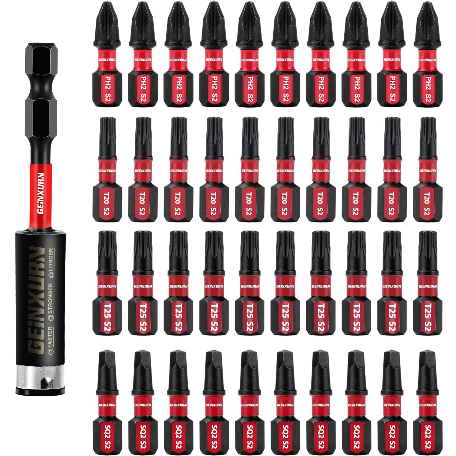 GEINXURN Impact Tough Phillips Square Torx 1 in. Insert Driver Bits, 41Pack T20/T25/PH2/SQ2 Screwdriver Power Bits Set with 1Pcs Impact Bit Holder โ image 1