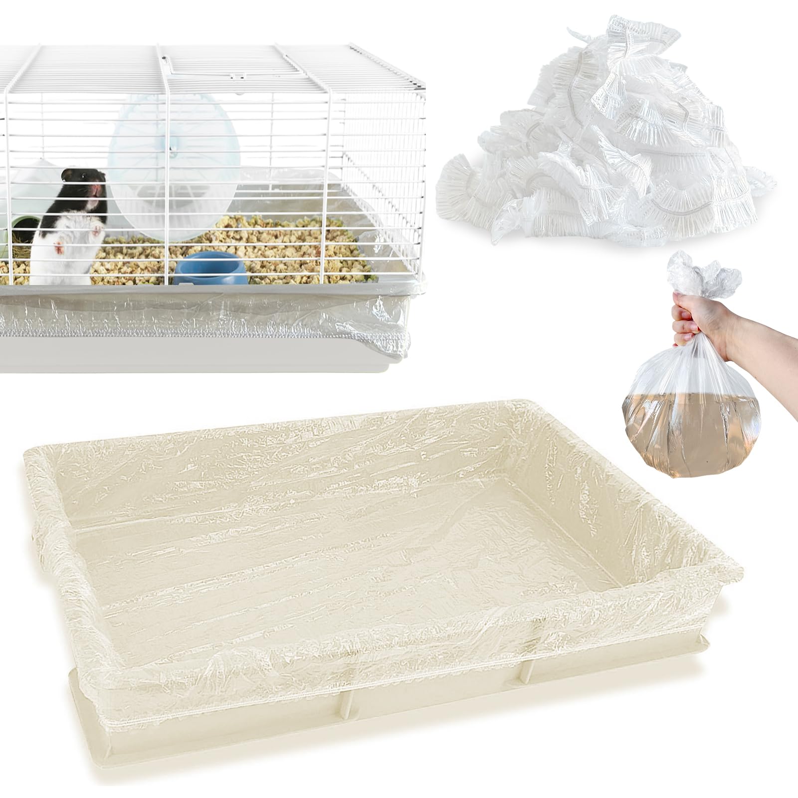 Disposable 50 pcs Small Animal Cage Liners, Rabbit Tray Film Liner Bunny Litter Pan Bags Guinea Pig Cage Toilet Plastic Film for Bird Hamster Chinchilla Hedgehog