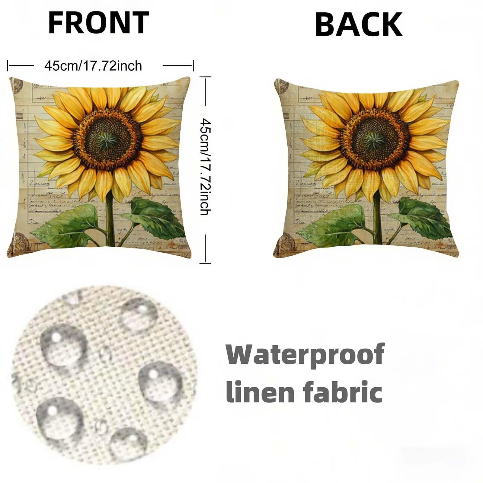 Fundas Cojines 80 x 80 CM Amarillo Juego de 2, Impermeable Exterior Funda Cojin Lino, Cómodo Transpirables, Antimanchas y Durable Funda de Cojines Girasol, para Salón, Dormitorio Decoración Hogar X-8