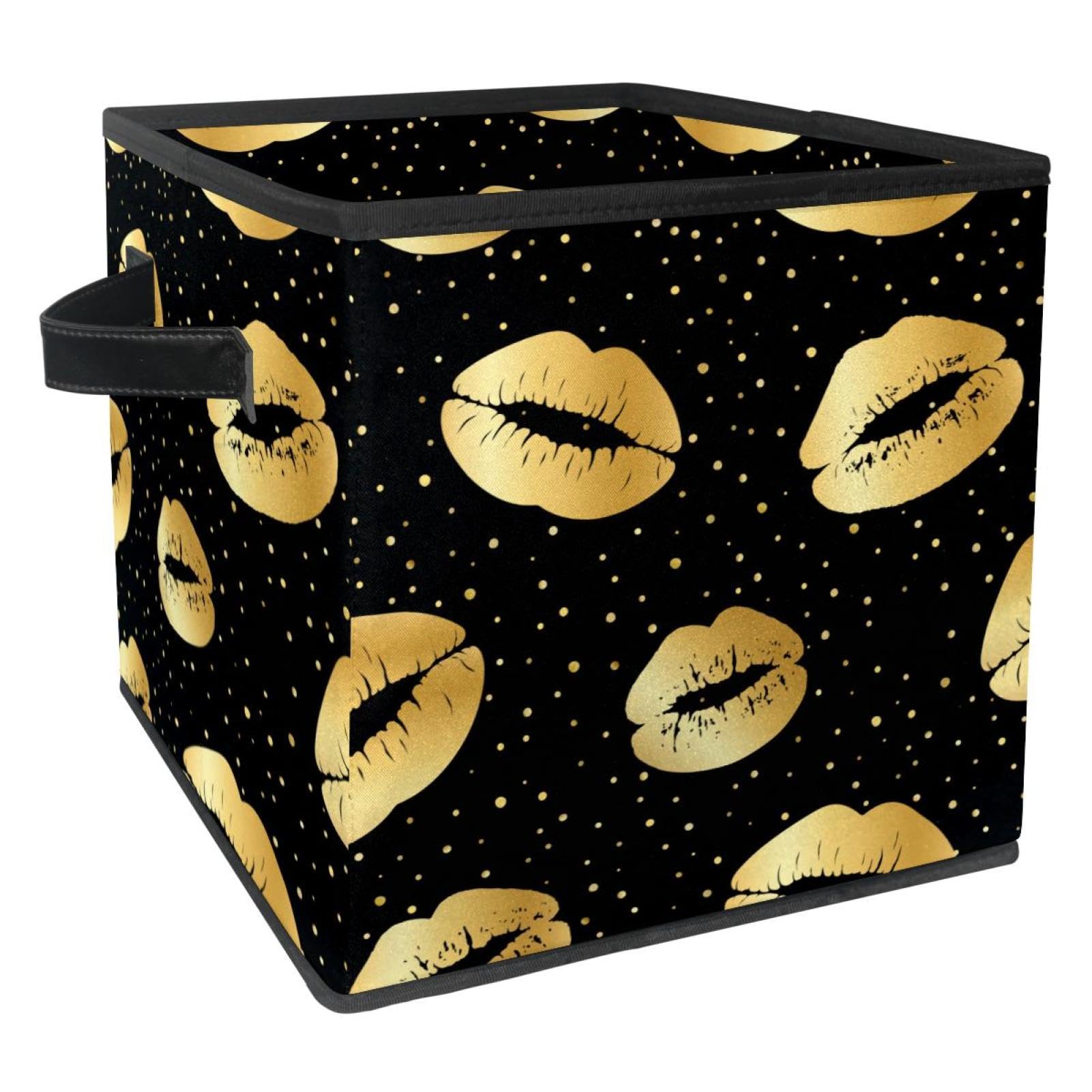 Boîte de rangement pliable cube en tissu à motif lèvres dorées pour trier la maison
