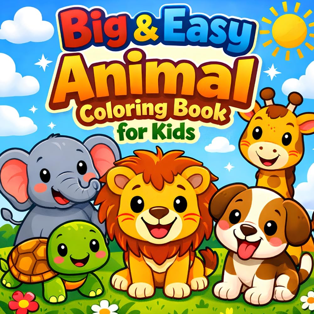 Big & Easy Animal Coloring Book for Kids: Simple, Fun & Bold Coloring Pages for Toddlers and Preschoolers Ages 2–5