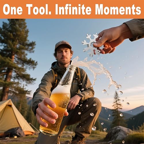 Miniatura 5 de Paquete de 2 multiherramientas de copo de nieve, multiherramienta 18 en 1 de acero inoxidable con mosquetón, abrebotellas y llave, rellenos de