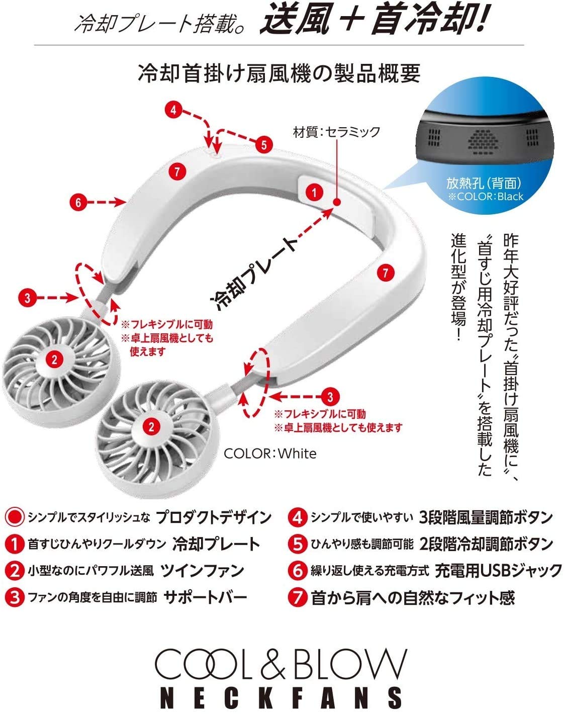 Amazon | COOL＆BLOW NECKFAN ホワイト | TOAMIT | 携帯扇風機 通販