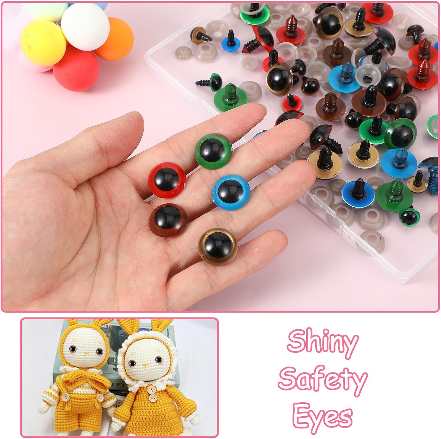 160PCS Safety Eyes for Amigurumi 10/12/16/18mm Colored Crochet Eyes Large Plastic Craft Eye for Crocheting with Washers for Stuffed Animal Doll Making