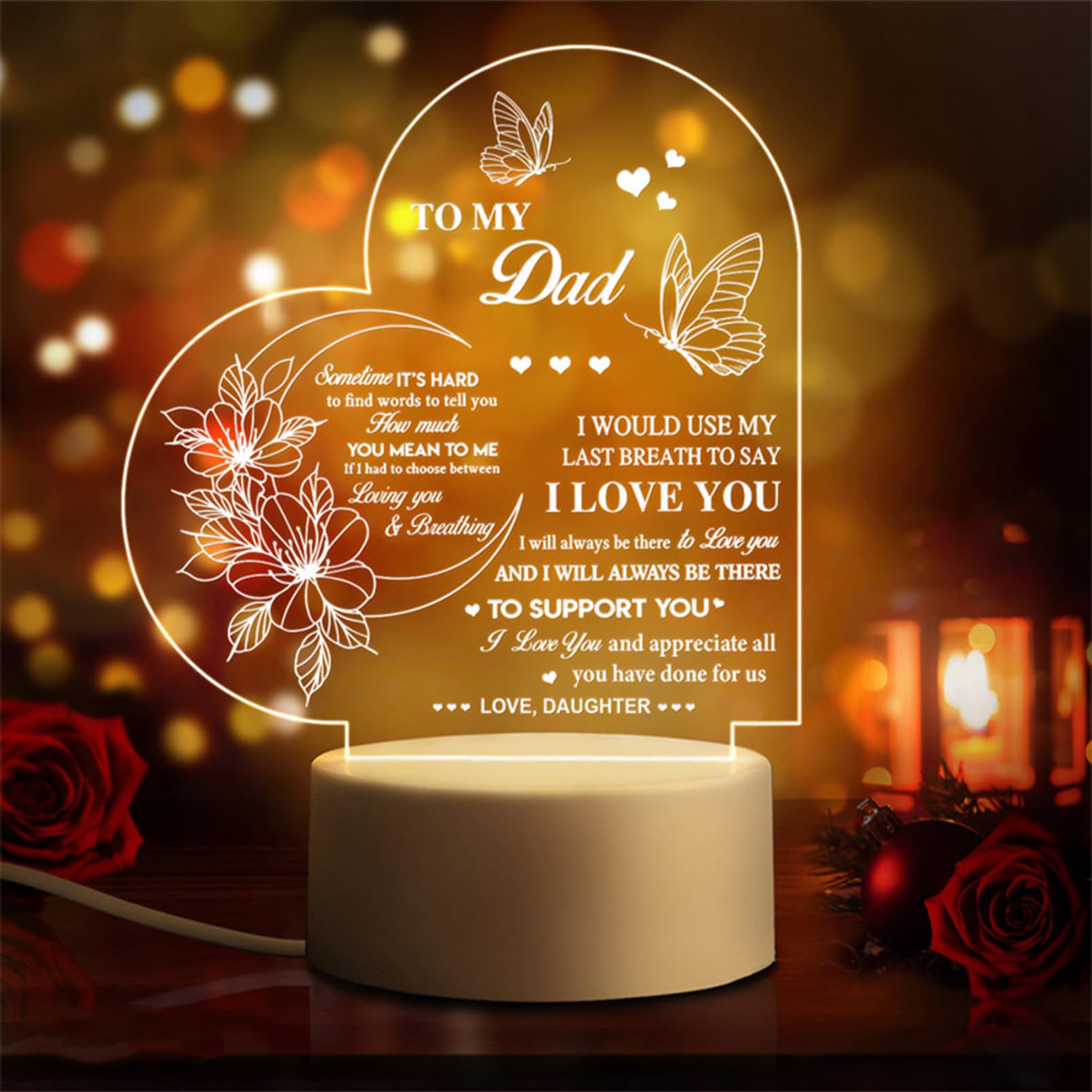 QYMCAT Dad Night Light - Acrylic Engraved Lamp for Fathers Day Birthday Christmas Gifts