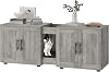 Dual Room Cat Litter Box Enclosure for 2 Cats - Wooden Hidden Cat Washroom Cabinet with Scratching Mat, Storage Cabinet, Waterproof & Easy-Clean Surface, 55” x 17.7” x 22.5”, Grey 