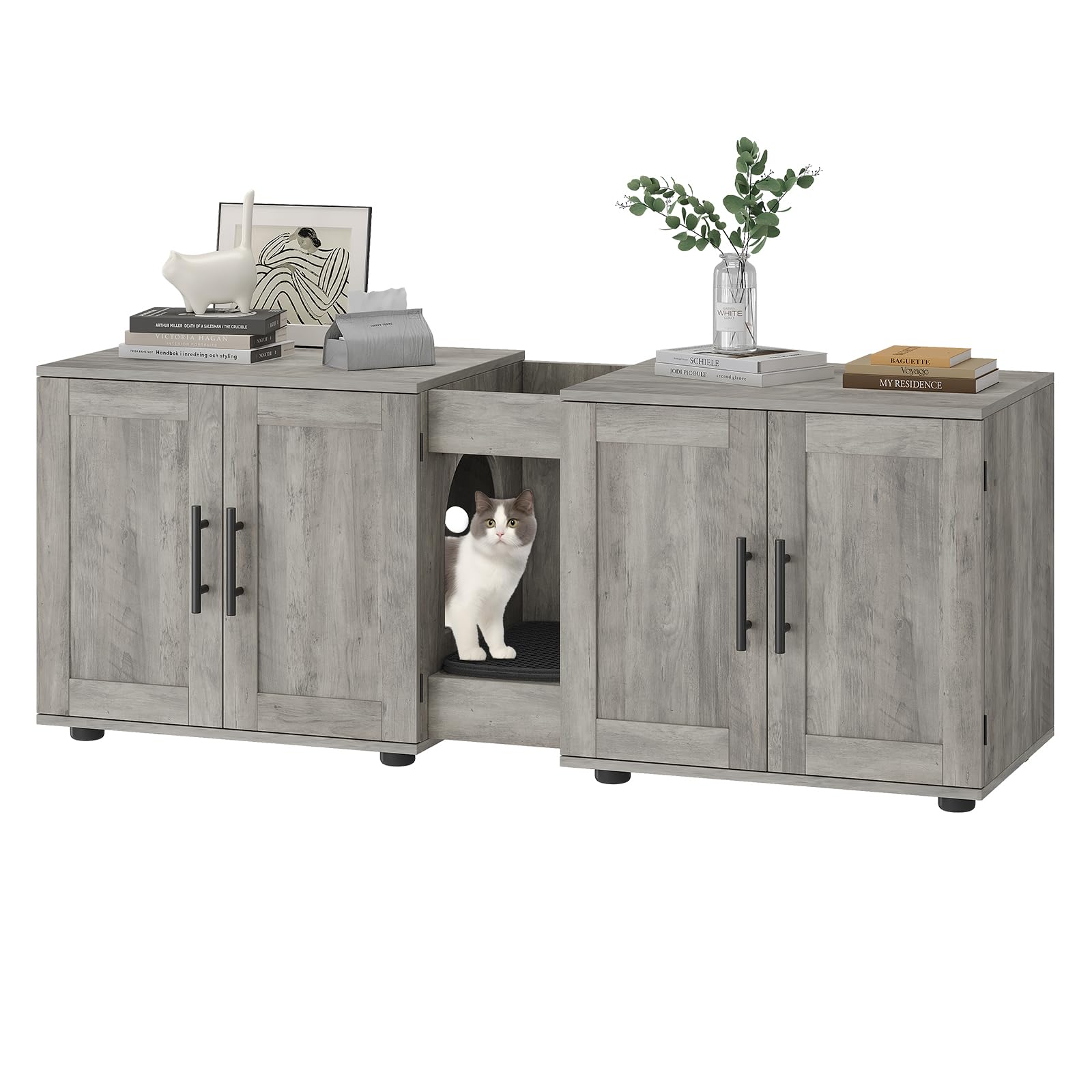 Zstar Katzenklo Schrank 2 Katzen Holz Doppelkammer | Geschlossene Katzentoilette mit stilvollem Design für mehr Ordnung, Privatsphäre und harmonische Wohnräume
