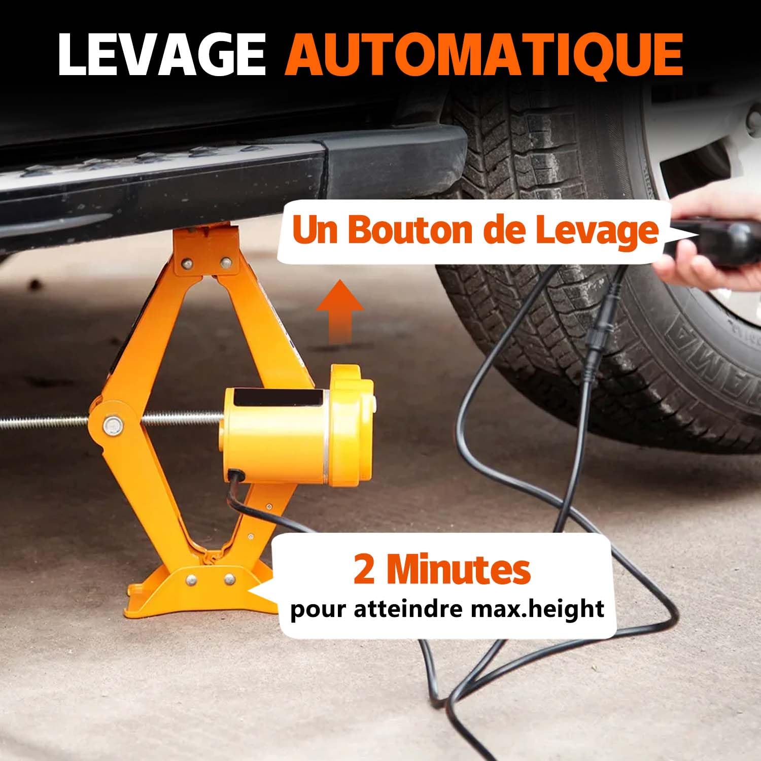 VOBOR Cric Electrique, 3T Cric Voiture à Ciseaux Levée 12V, 120-420 mm Portable Crics de Levage, Kit d'urgence Automobile pour Voitures, Camions, Berlines, Fourgonnettes, SUV