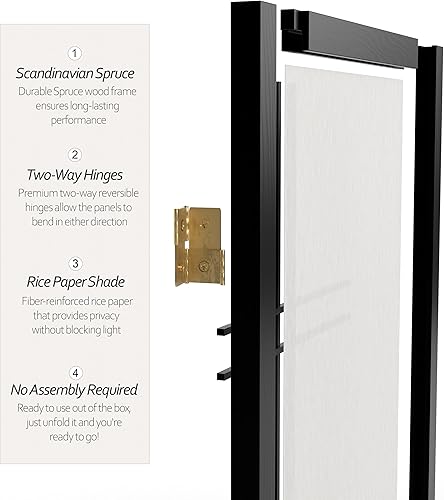 Miniatura 4 de Pantalla Shoji de doble cruz corta para escritorio de 2 pies - Negro - 3 paneles