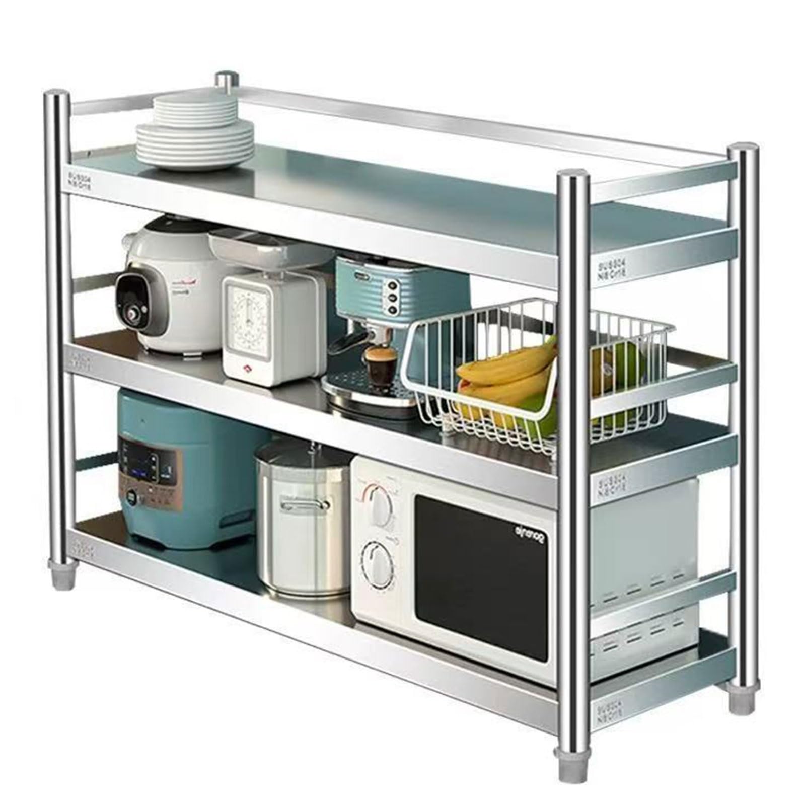 Scaffale regolabile a 3 ripiani in acciaio inox, resistente, per la preparazione della cucina, multiuso, durevole, scaffalatura per uso domestico e commerciale (60150 cm, 90 x 30 x 100 cm)