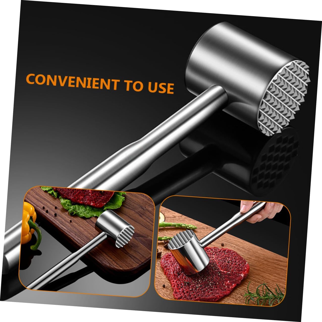 FUOYLOO Stainless Steel Meat Tenderizer Hammer Double-sided Kitchen Mallet with Fine Tips for Chicken Beef Steak Rust-resistant Meat Hammer Tool for Tenderizing and Flattening Easy to