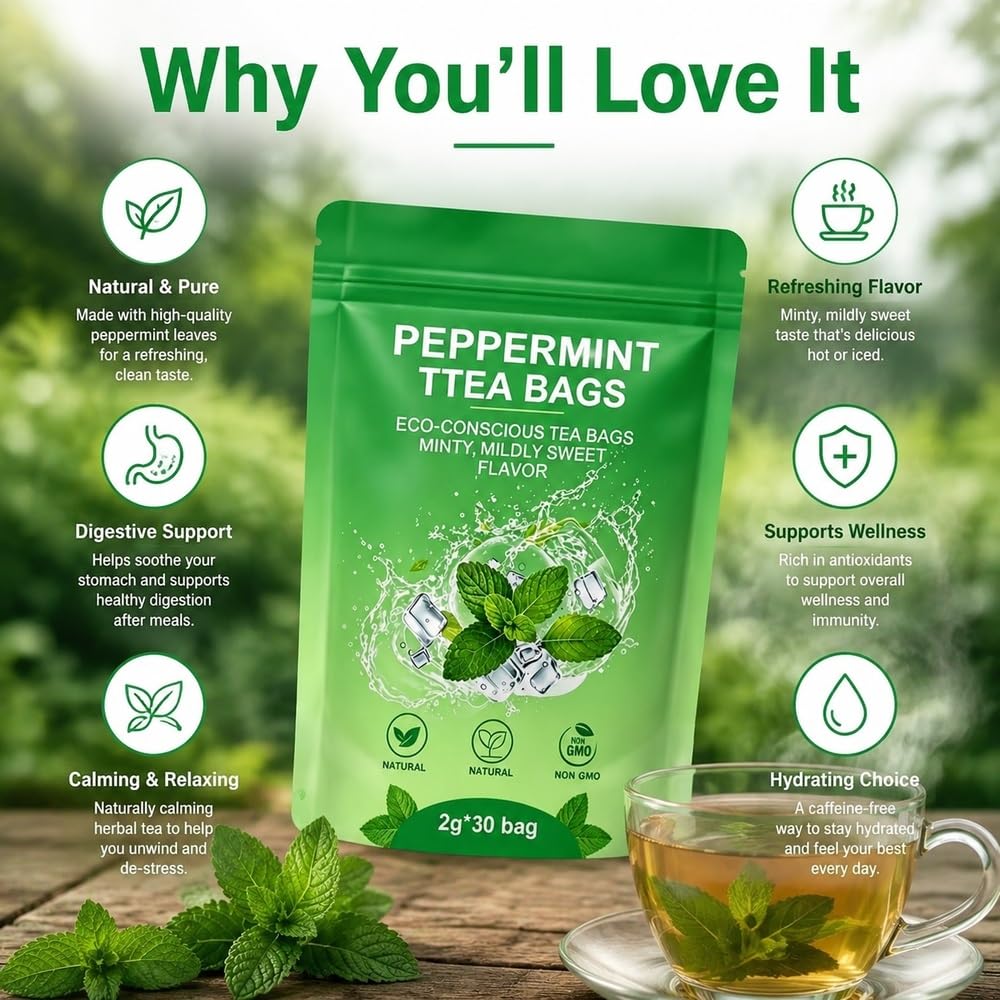 Ballerina Mint Detox Tea Delikatne oczyszczanie i wsparcie dla sierści | Organiczna miętowa herbata ziołowa zapewniająca świeży oddech(3pcs)