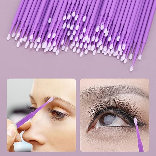 Miniatura 6 de Tbestmax 1200 piezas de cepillo micro aplicador, micro hisopos, varitas desechables para pestañas para extensión de pestañas (morado)