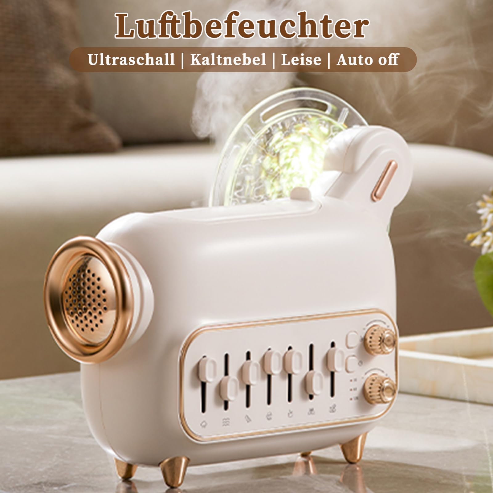 Humidificador 6 en 1 con difusor de aroma, altavoz Bluetooth, luz nocturna, ruido blanco y temporizador, humidificador ultrasónico de niebla fría de 120 ml para dormitorio, habitación infantil