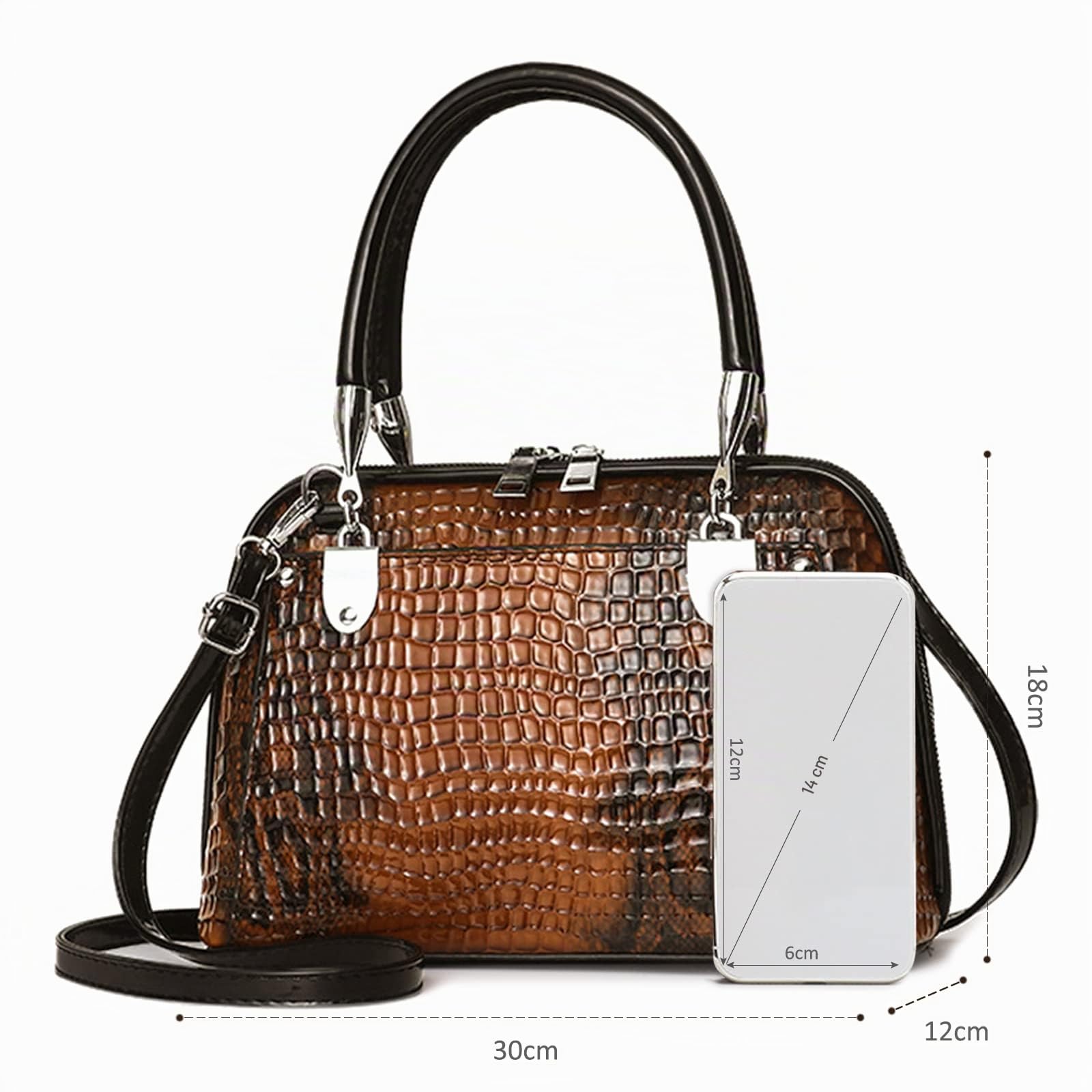 NICOLE & DORIS Bolsos Retro de Mujer Bolso de Mano de cocodrilo Bolsos Bandolera Cuero PU Bolsos de Hombro Pequeño Bolsos Totes Bolsos con Dos Cremalleras