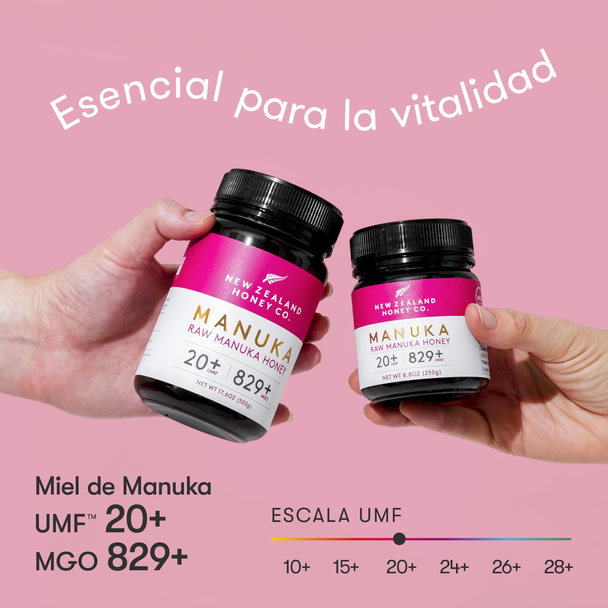 New Zealand Honey Co. Miel de Manuka MGO 829+ / UMF 20+ - 500g Tamaño Familiar - Origen Nueva Zelanda con Enzimas y Pólenes Naturales - Miel Monofloral Certificada UMF