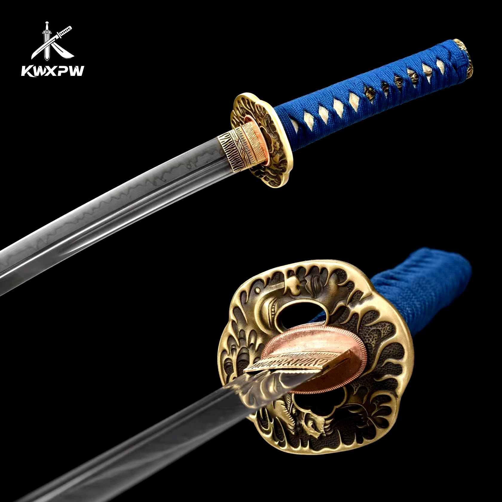 78cm Wakizashi,T10-Stahl Klinge,reinem Kupfer Tsuba,japanisches Katana | Samurai-Schwert Holz Saya,handgefertigtes Samuraischwert für Dekoration,Geschenke,Display,Training,Cosplay,Requisiten