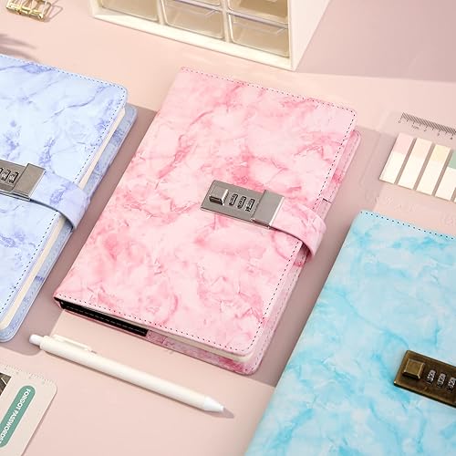 Miniatura 7 de CAGIE Diario de mármol con cerradura para niñas y mujeres, diario impermeable con candado, 192 páginas, diario secreto con cerradura para niñas y