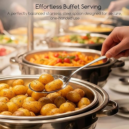 Miniatura 5 de SOLEADER Juego de cucharas de servir extra grandes, cuchara ranurada de 12 pulgadas, cubiertos premium, cuchara de cocina, cuchara de pasta,
