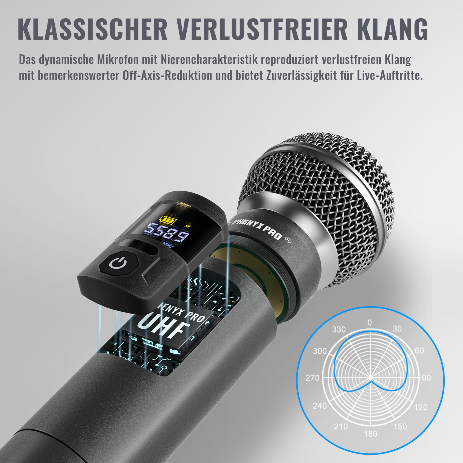 Phenyx Pro 4-Kanal UHF Funkmikrofon-System PTU-5200-4H | 4 kabellose Handmikros, 4 x 25 Frequenzen, 200 ft Reichweite, Gesang, Karaoke, Gottesdienste, DJ-Sets