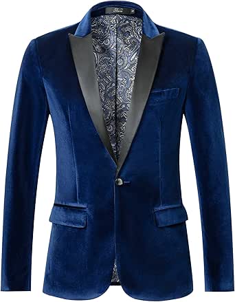 THWEI Mens Velvet Blazer Slim Fit Solid Blazer Sport Coat