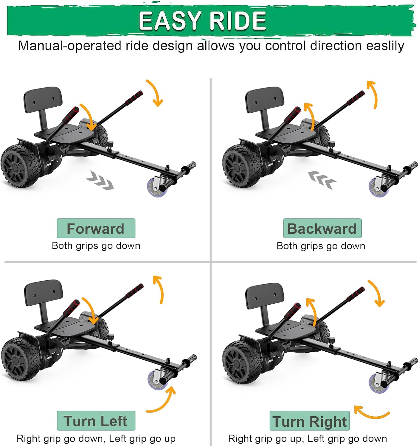 Hoverboard Sisigad with seat attack, car scooter -8.5 '' '' 'kart with bluetooth and led lights, silver+black 8