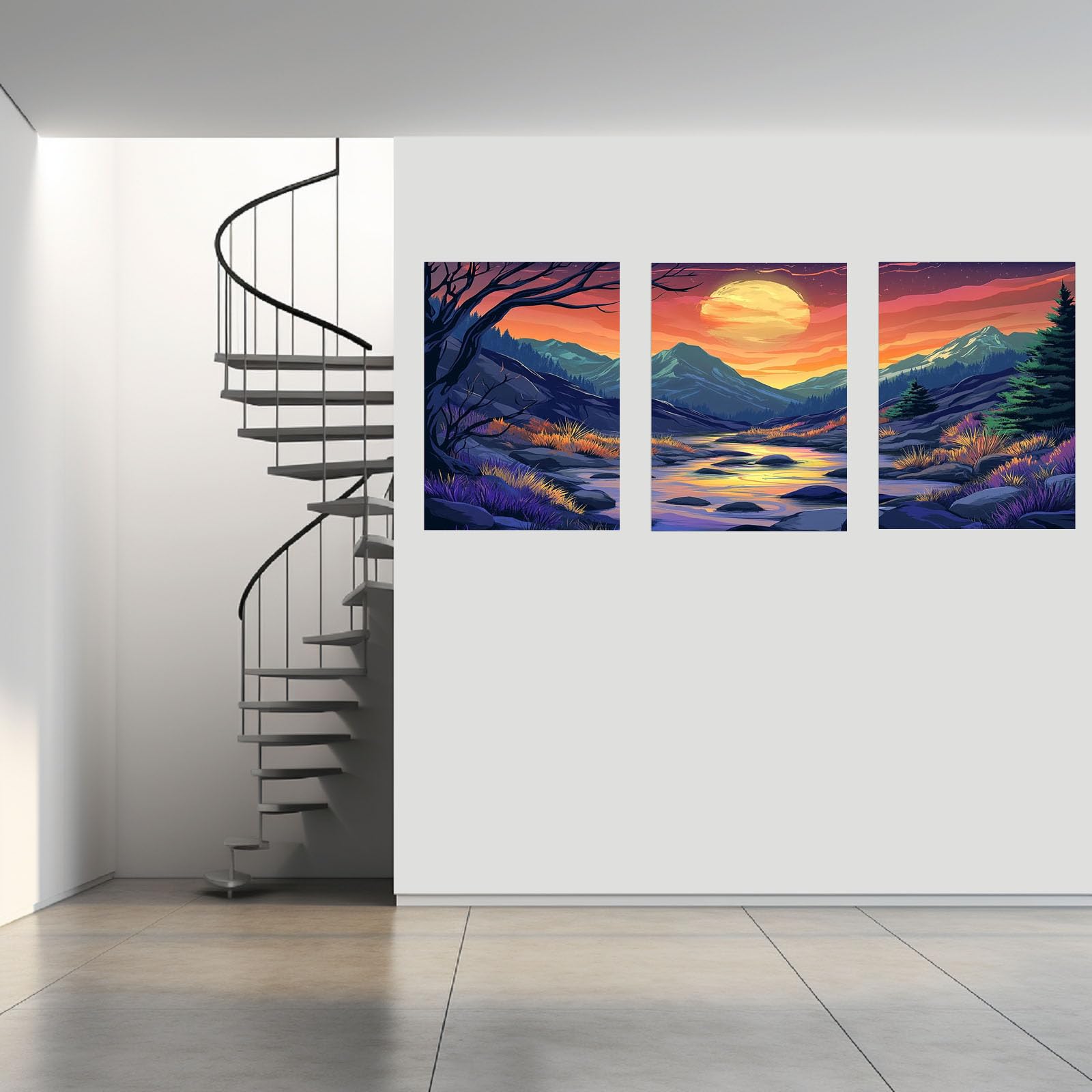 3 PièCes Peinture abstraite sur toile pour intérieur Lune Image Tableau Decoration Murale Salon Chambre Maison(Violet 86)-60x80cmx3 Encadrée