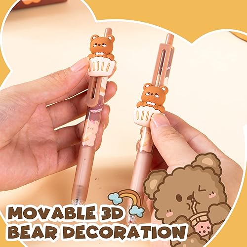 Miniatura 4 de Bolígrafos de gel con diseño de oso de dibujos animados de 0.020 in, bolígrafos de impresión retráctiles de tinta negra para suministros de oficina