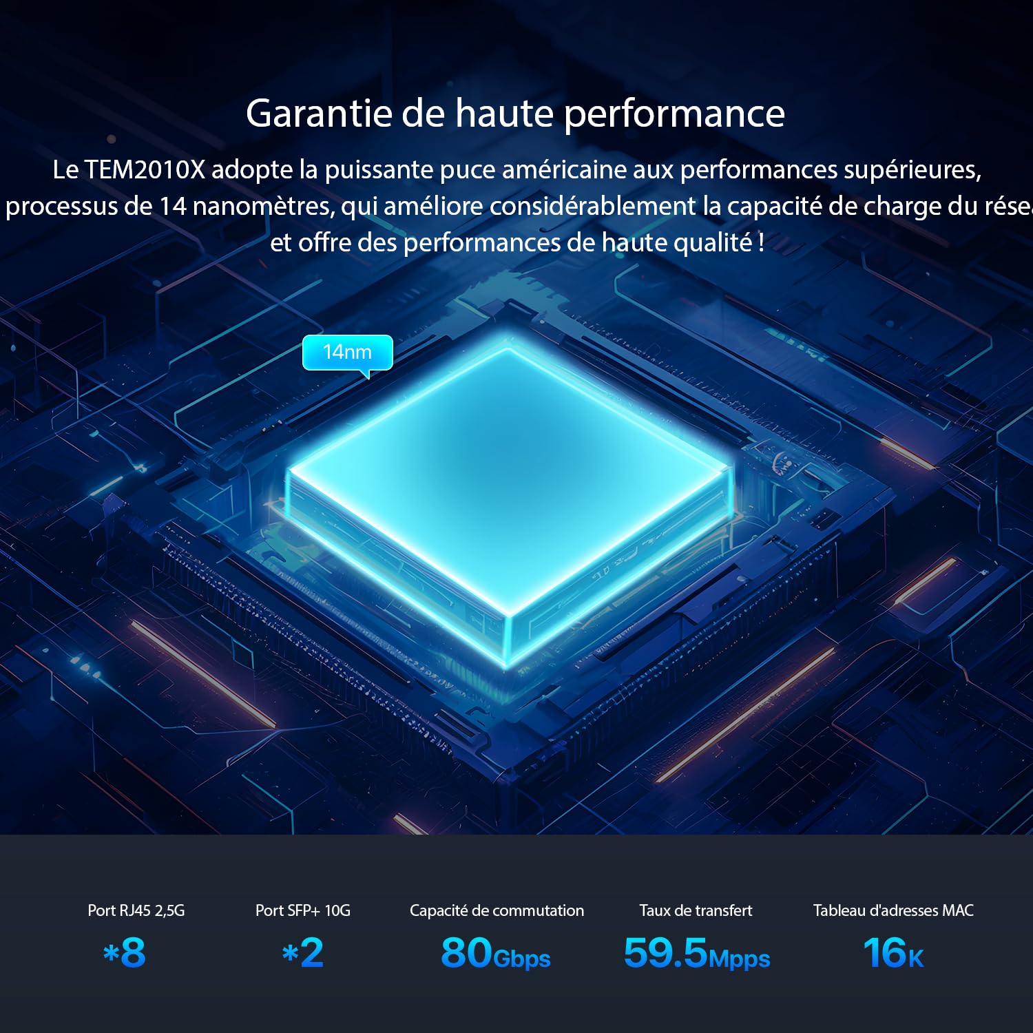 Tenda Switch 2.5 Gigabit, Switch Ethernet 2.5Gbps, 8 Ports RJ45 2.5G, 2 Ports SFP+ 10G (VLAN, Agrégation Statique, Non Manageable, Plug and Play, Montage sur Bureau ou Mural, Métal) (TEM2010X)