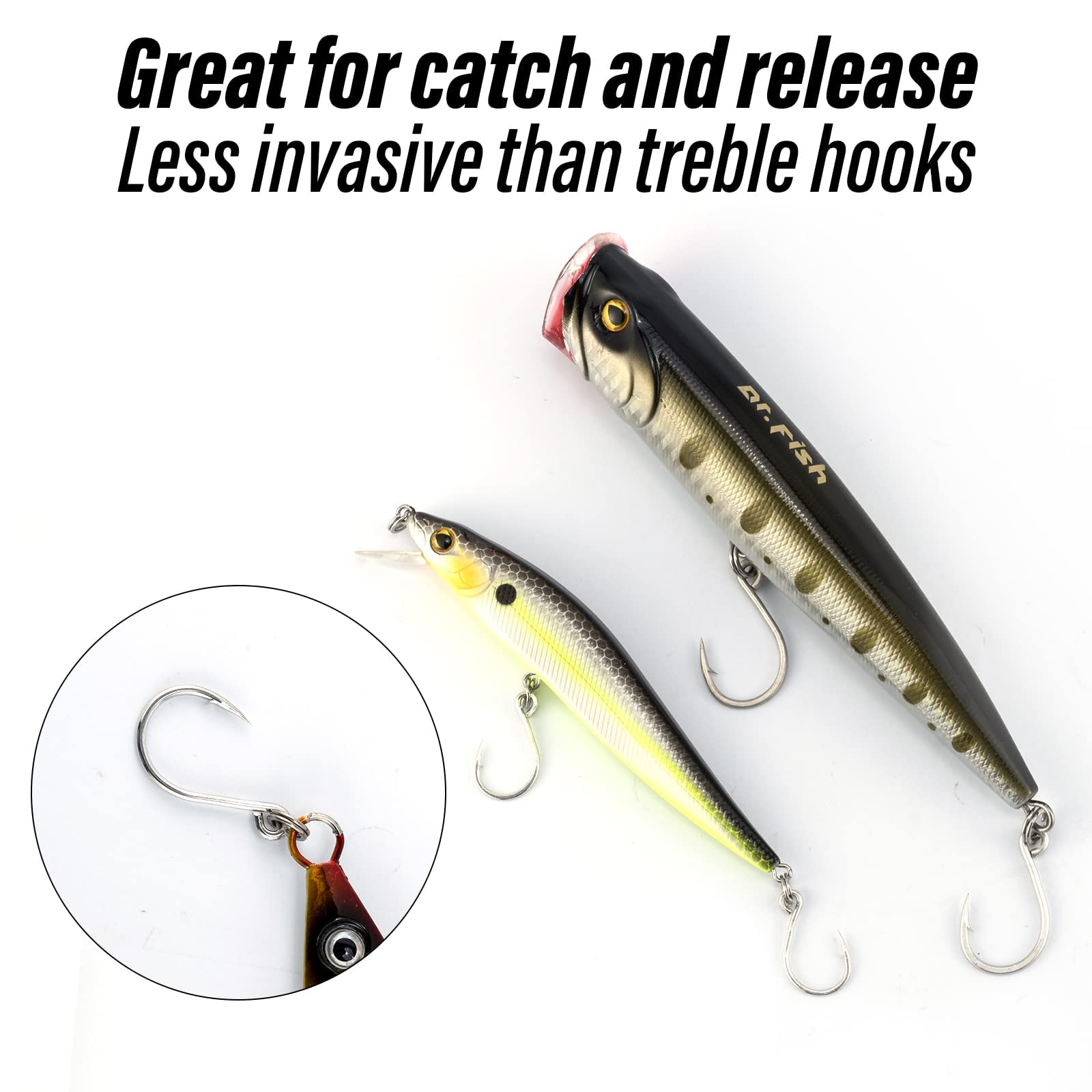 Dr.Fish 30 Pack Single Replacement Hooks for Hard Lures Inline Fishing Hooks High Carbon Steel Spinner Jerkbait Crankbait Popper Walking Bait Plugs 1/0 : Sports & Outdoors
