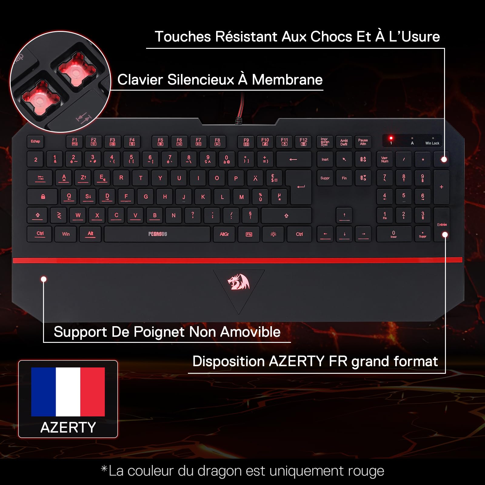 Redragon K502 Clavier Membrane Filaire AZERTY Silencieux