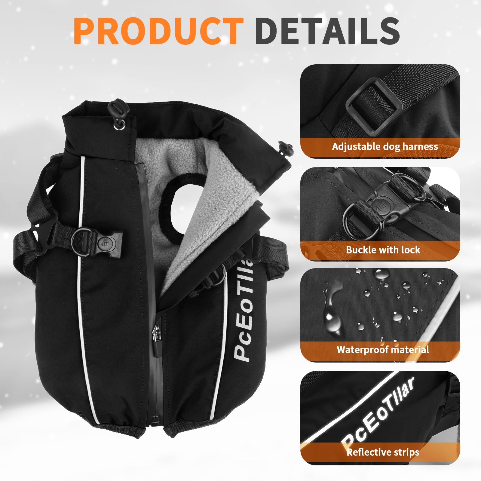 PcEoTllar Waterproof Dog Coat for Small Dogs Warm Reflective Jacket with Harness for Winter Skiing Costume Cotton Dog Sweater - Image 2