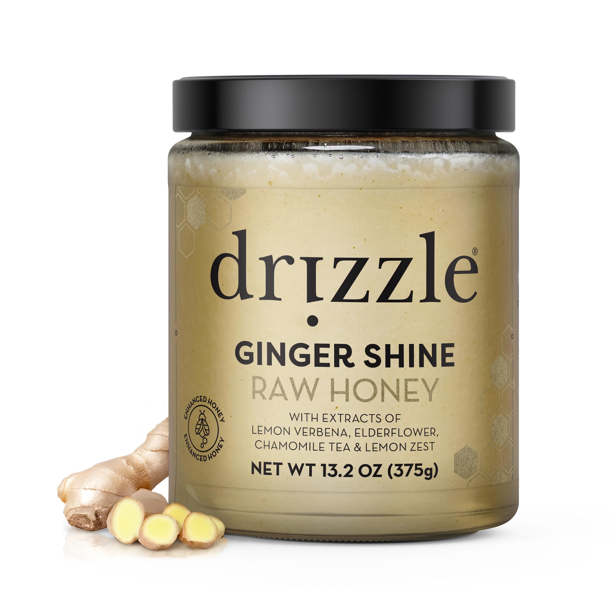Drizzle Ginger Shine Raw Honey - All Natural Pure Raw Honey with Organic Ginger, Unfiltered & Unheated, Use in Tea & Coffee, Sugar Substitute,