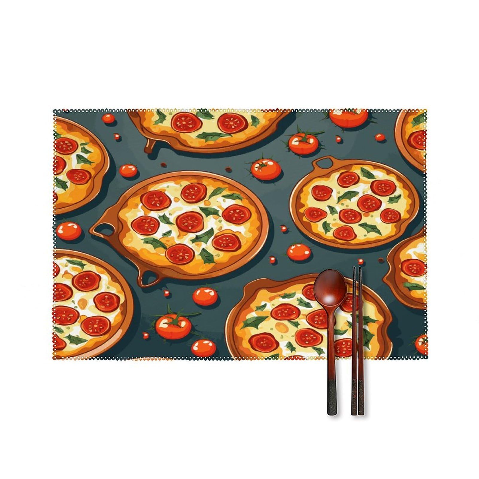 Pizza Food Placemats Set of 4 Canvas Place Mats Non-Slip Heat Resistant Table Mats Washable Waterproof Placemat Wipeable Tablemats for Kitchen Dining Decor Place Mat