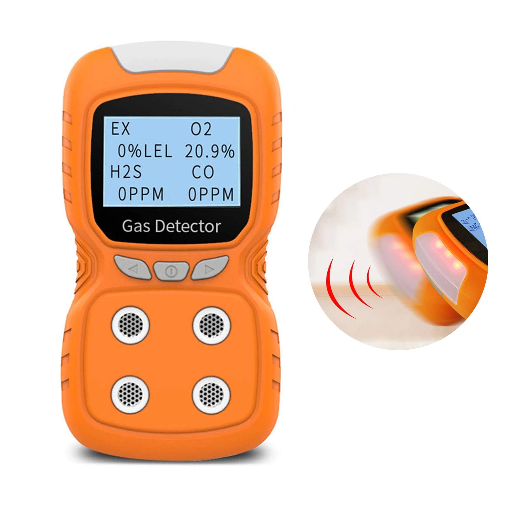 AirRadio Portable Gas Detector 4 in 1, Multi Gas Clip 4-Gas Monitor Meter Tester, Rechargeable LCD Display Sound Light Shock Air Quality Tester, 2-Year Detector in Lab Gas Handling Instruments