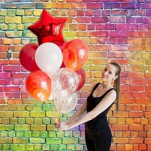 Miniatura 3 de Fondo de pared de ladrillo colorido de 10 x 8 pies, fondo de pared de ladrillo de piedra temática retro para fiestas temáticas de los años 80 y 90,