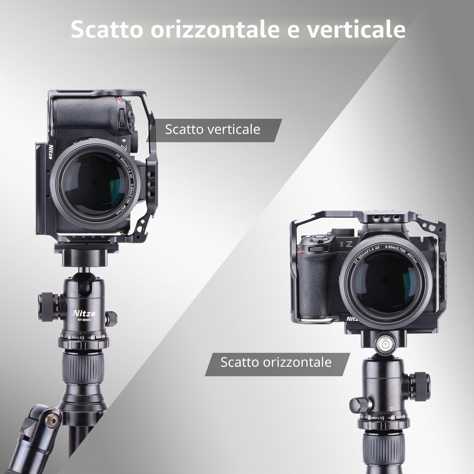 Nitze Gabbia Z50II per Nikon Z50 II, Cage in Lega di Alluminio con 2 Cold Shoes Incorporate, Guida NATO e Piastra a Sgancio Rapido per Arca-Swiss, Supporta Riprese Orizzontali e Verticali - T-N06A