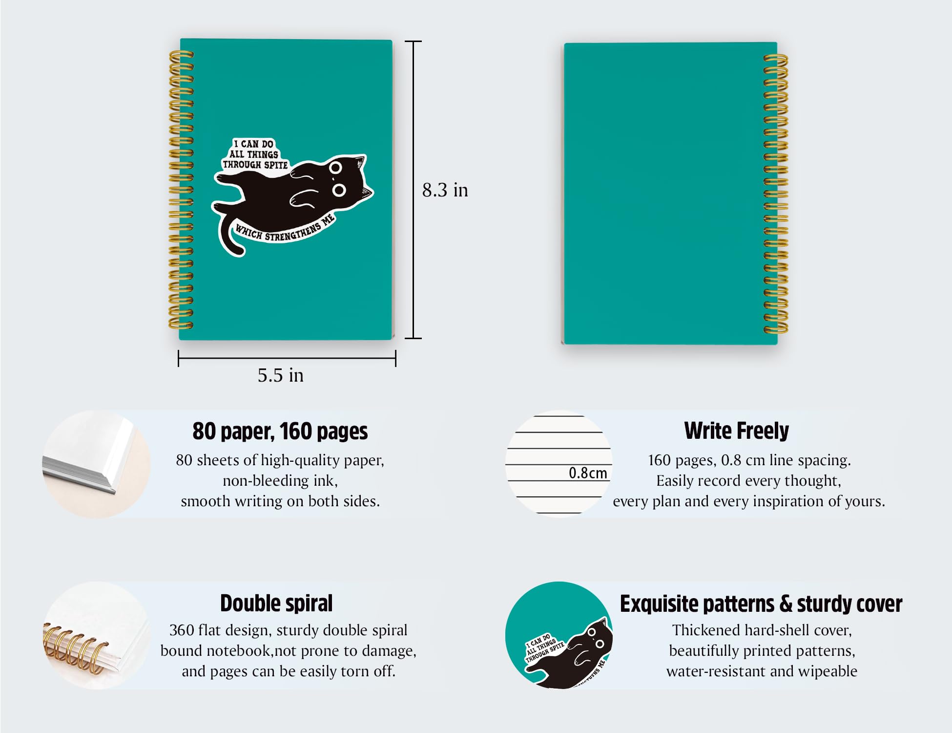 ICEWHITEY Taccuino divertente con gatto nero, regalo con gatto nero, I Can Do All Things Through Spite Journal, regalo sarcastico per donne, uomini, colleghi, forniture per ufficio con gatti, quaderno