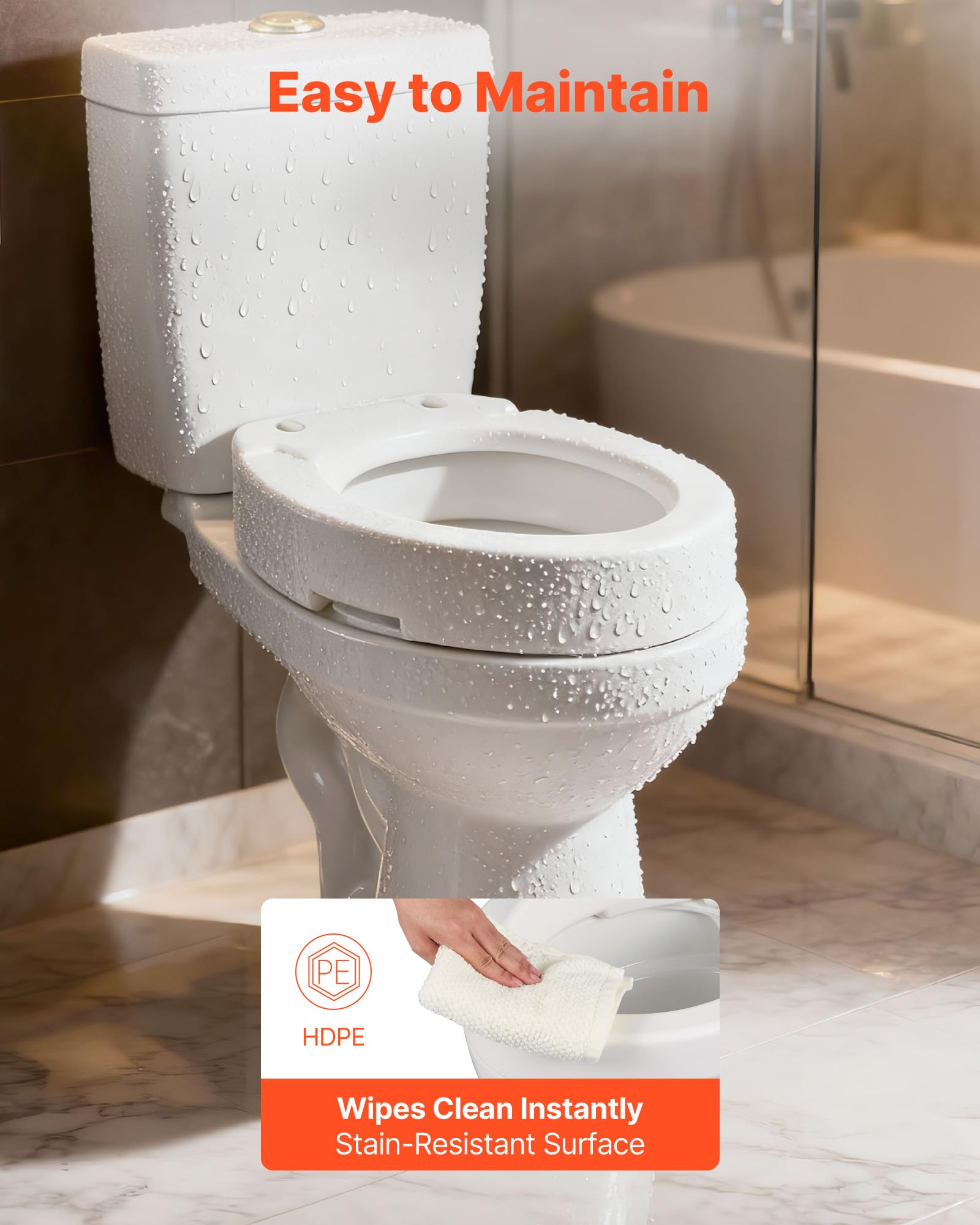 VEVOR Sedile WC Rialzato da Bagno Capacità di Carico 136 kg con Altezza di Sollevamento di 88,9 mm, Sedile WC Rialzato Universale con Apertura Allargata per Anziani, Tazze WC Allungate