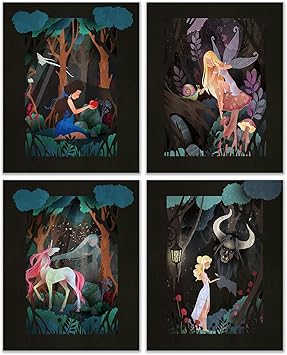 Amazon おとぎ話 ウォールアート 装飾 4枚セット 8x10インチ マジェスティック イラスト おとぎ話 プリント ウォールステッカー オンライン通販