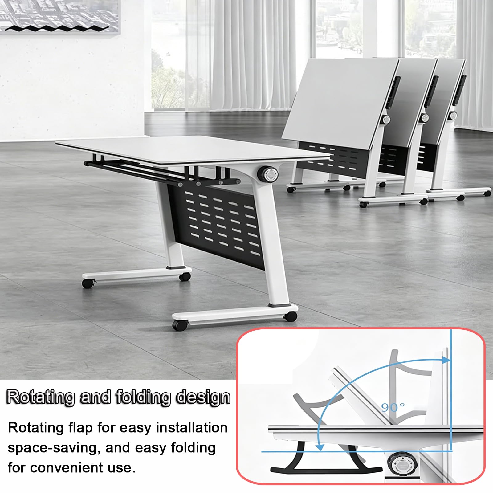 Modularer, klappbarer Konferenztisch mit Rollen, platzsparender Klapptisch für Büro, Seminar und Sitzungssaal (4, 140 x 59,9 x 75,2 cm)
