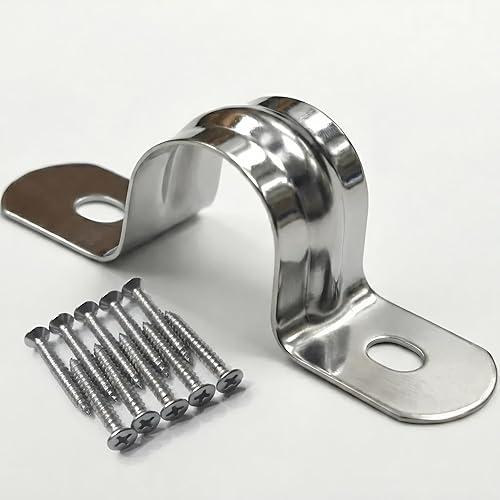 Miniatura 11 de 20 piezas de abrazaderas de conducto de acero inoxidable de 2 pulgadas, abrazadera de tubo en U de 2 agujeros, abrazadera en U de metal para correa