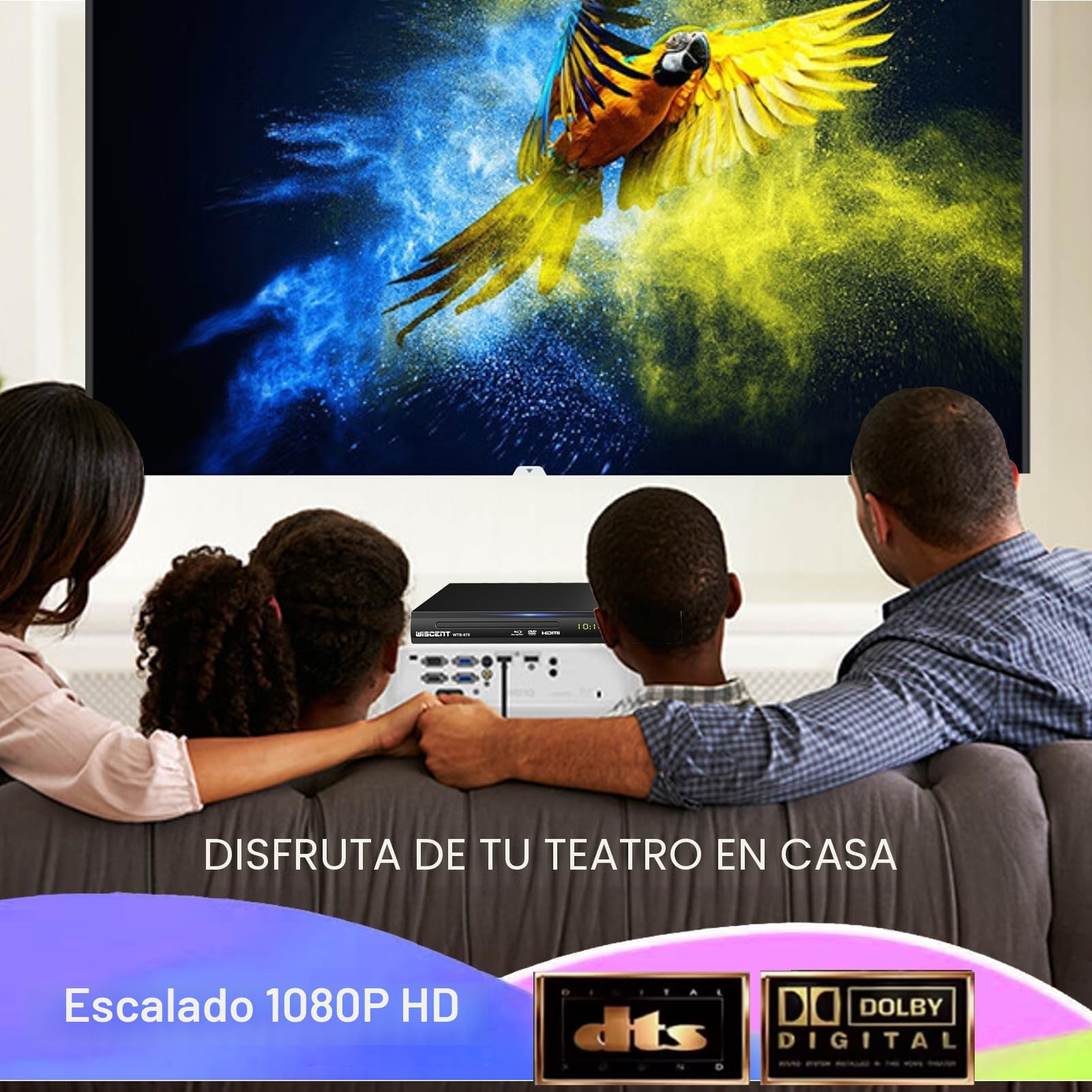 Reproductor de Blu-Ray para TV, reproductores de DVD con coaxial/HDMI/AV/salida, entrada USB, todos los DVD y discos Blu-ray de la región B/2, Full HD compacto, reproductor de Blu-ray 1080p (WTB-978B)