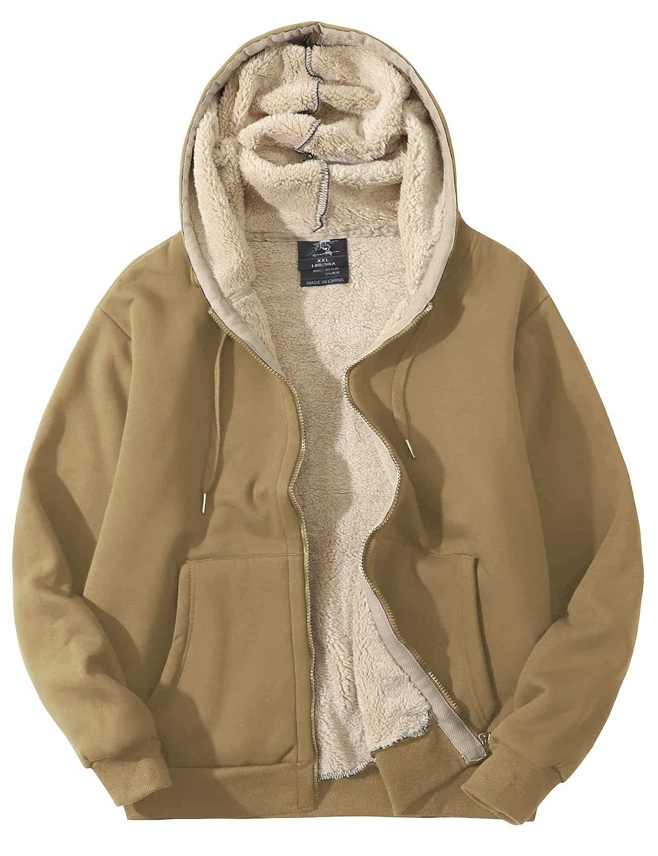 Flygo Mens Sherpa Hoodie Jacket Warm Fleece Lined Zip Up Sweatshirts
