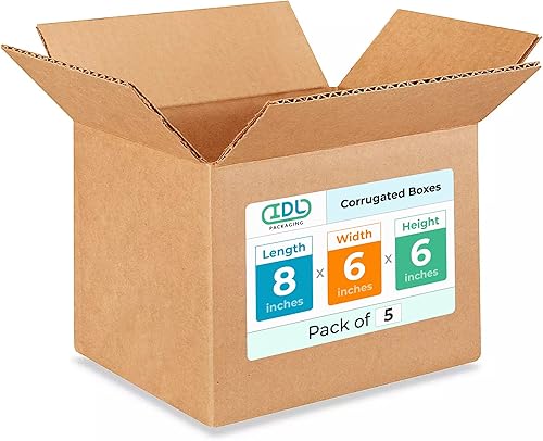 IDL Packaging Cajas de envío pequeñas de cartón corrugado de 8 pulgadas de largo x 6 pulgadas de ancho x 6 pulgadas de alto (paquete de 5)