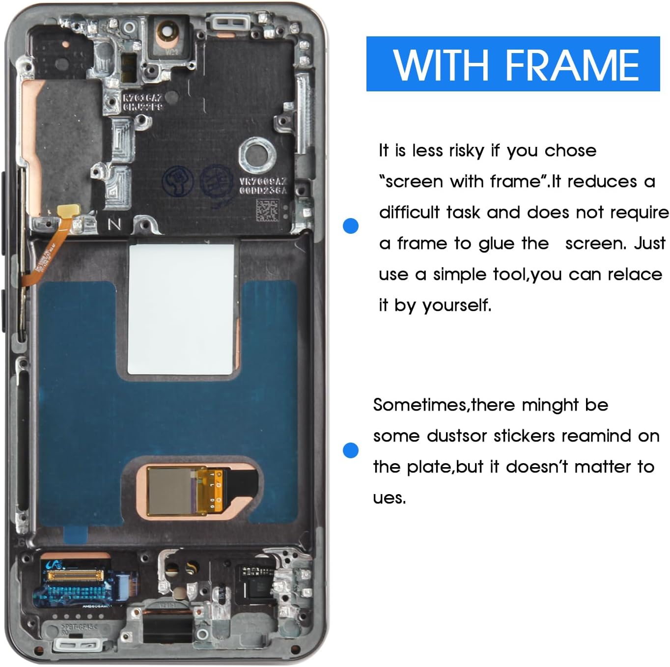 AMOLED for Samsung Galaxy S22 5G Screen Replacement Kit for Samsung Galaxy S22 LCD Screen Replacement LCD Display Touch Screen Digitizer for SM-S901B, SM-S901B/DS, SM-S901U 6.1 inch (Black with Frame)