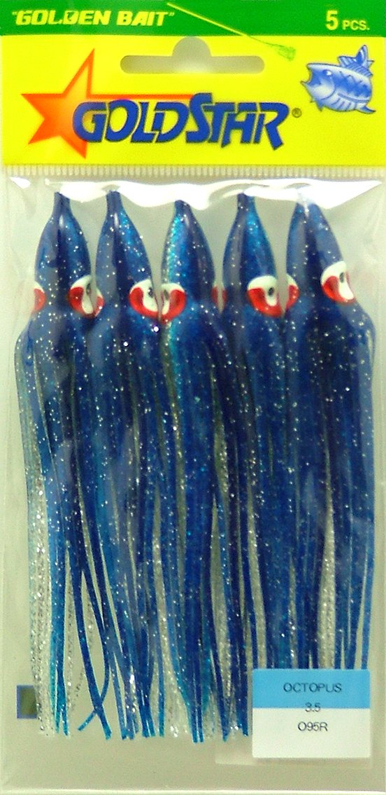 Silver Horde 10800095 Squid (Octopus 3.5) (4¼”) 5/pkg. Silver Glitter/Blue