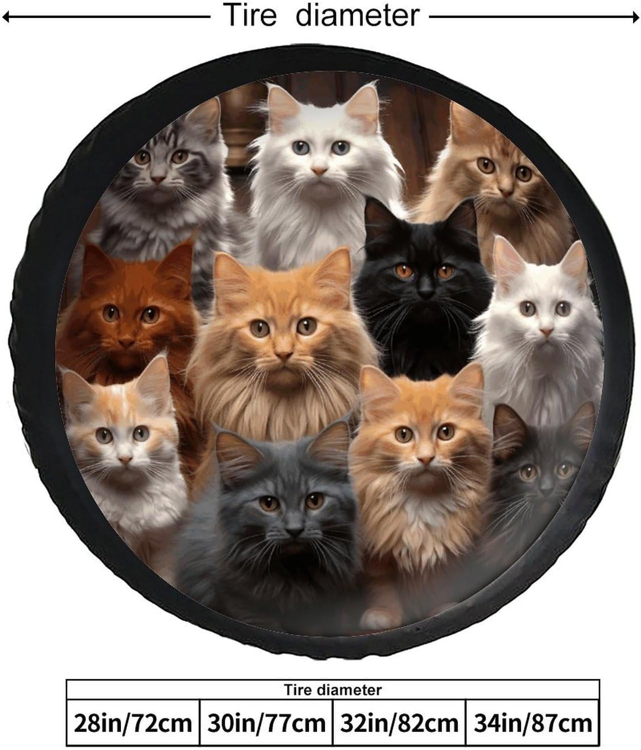 28"-34" Thickening Spare Tire Cover Cat Collection Waterproof Leather Tire Wheel Cover for Trailer Jeep RV SUV